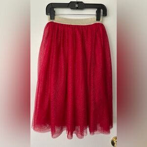 Red Tulle Skirt with Gold Waistband